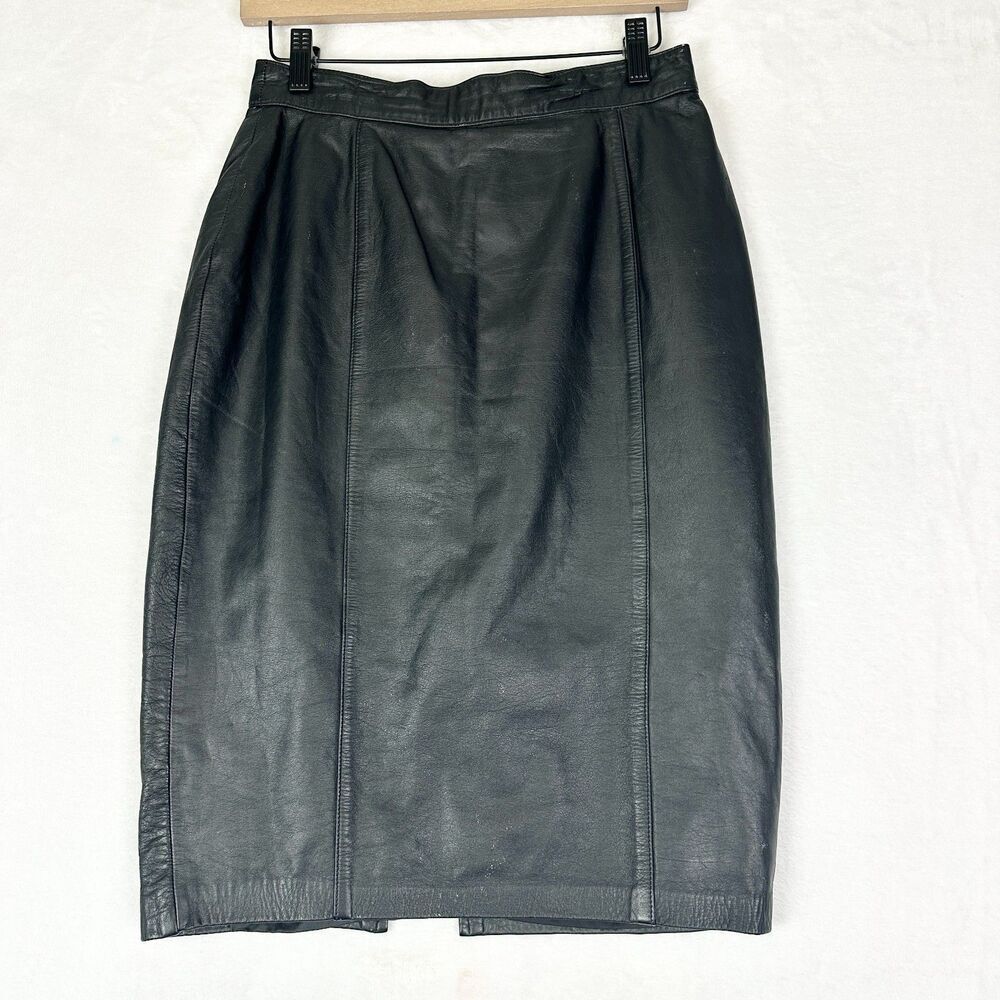 Vintage Elizabeth Leather Pencil Skirt Size 4 Black Goth Office Siren Punk